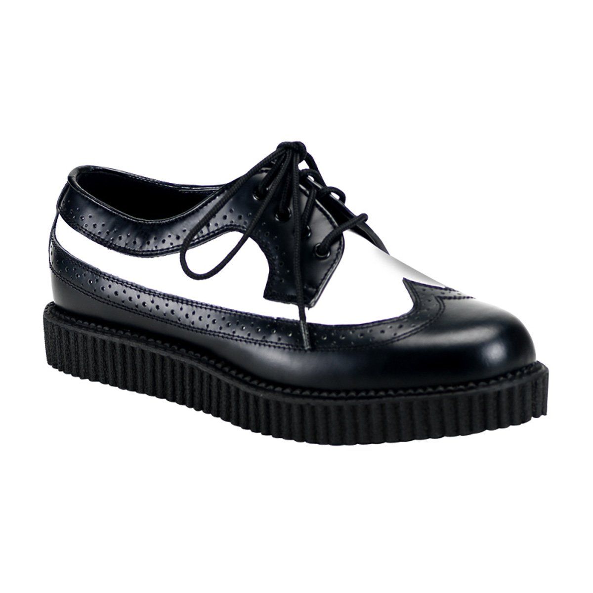 CREEPER-608 Black-White Leather Creeper Demonia