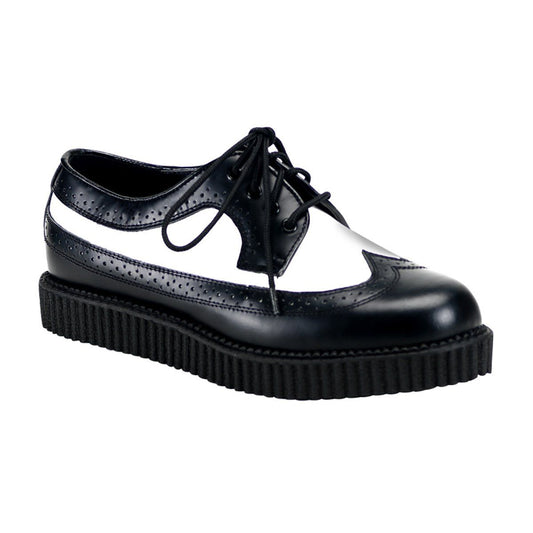 CREEPER-608 Black-White Leather Creeper Demonia