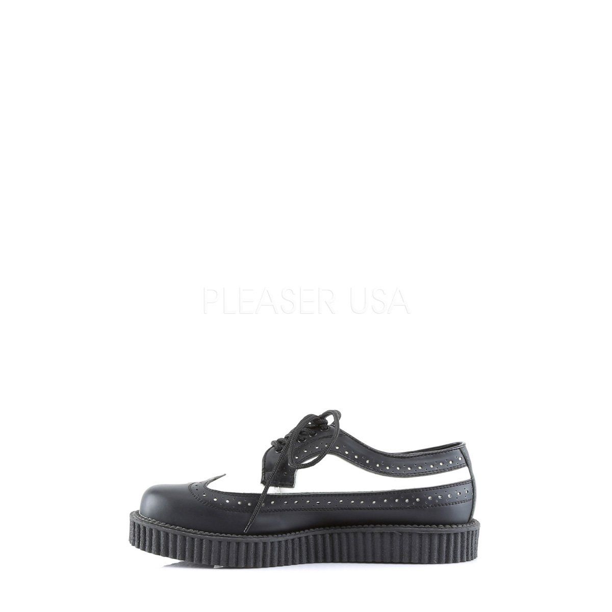 CREEPER-608 Black-White Leather Creeper Demonia