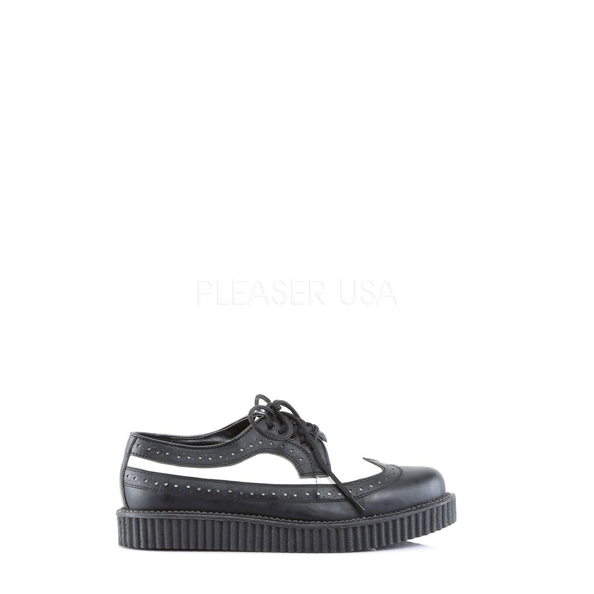 CREEPER-608 Black-White Leather Creeper Demonia