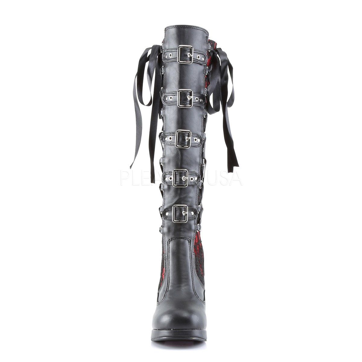 CRYPTO-106 Black-Red Vegan Leather Knee Boot Demonia