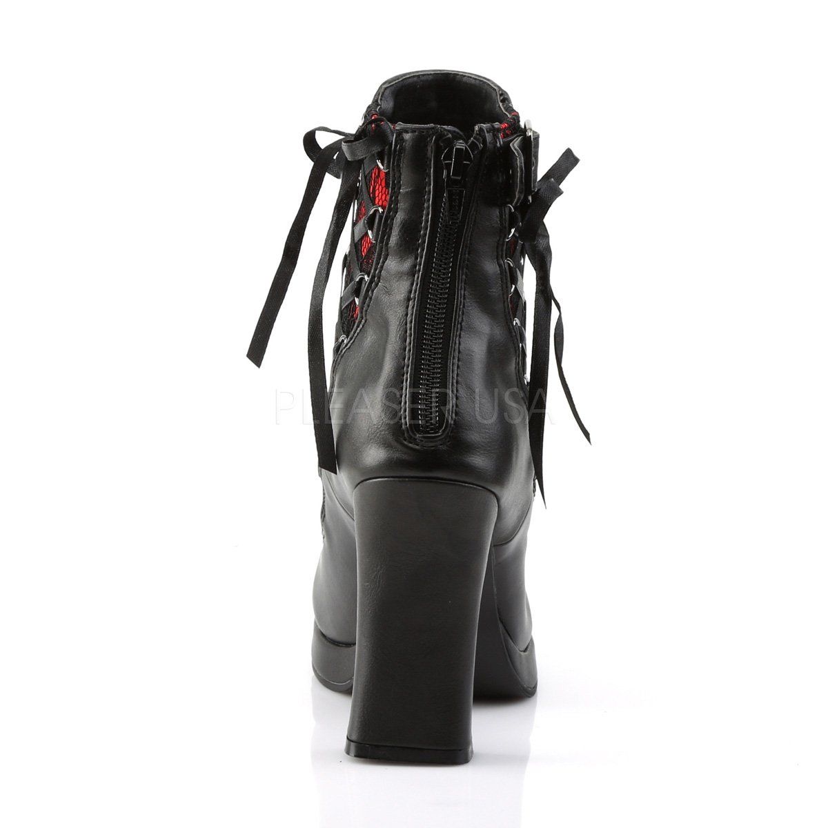 CRYPTO-51 Black-Red Lace Vegan Leather Ankle Boot Demonia