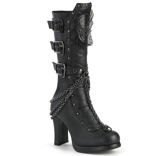 CRYPTO-67 Black Vegan Leather Mid-Calf Boot Demonia