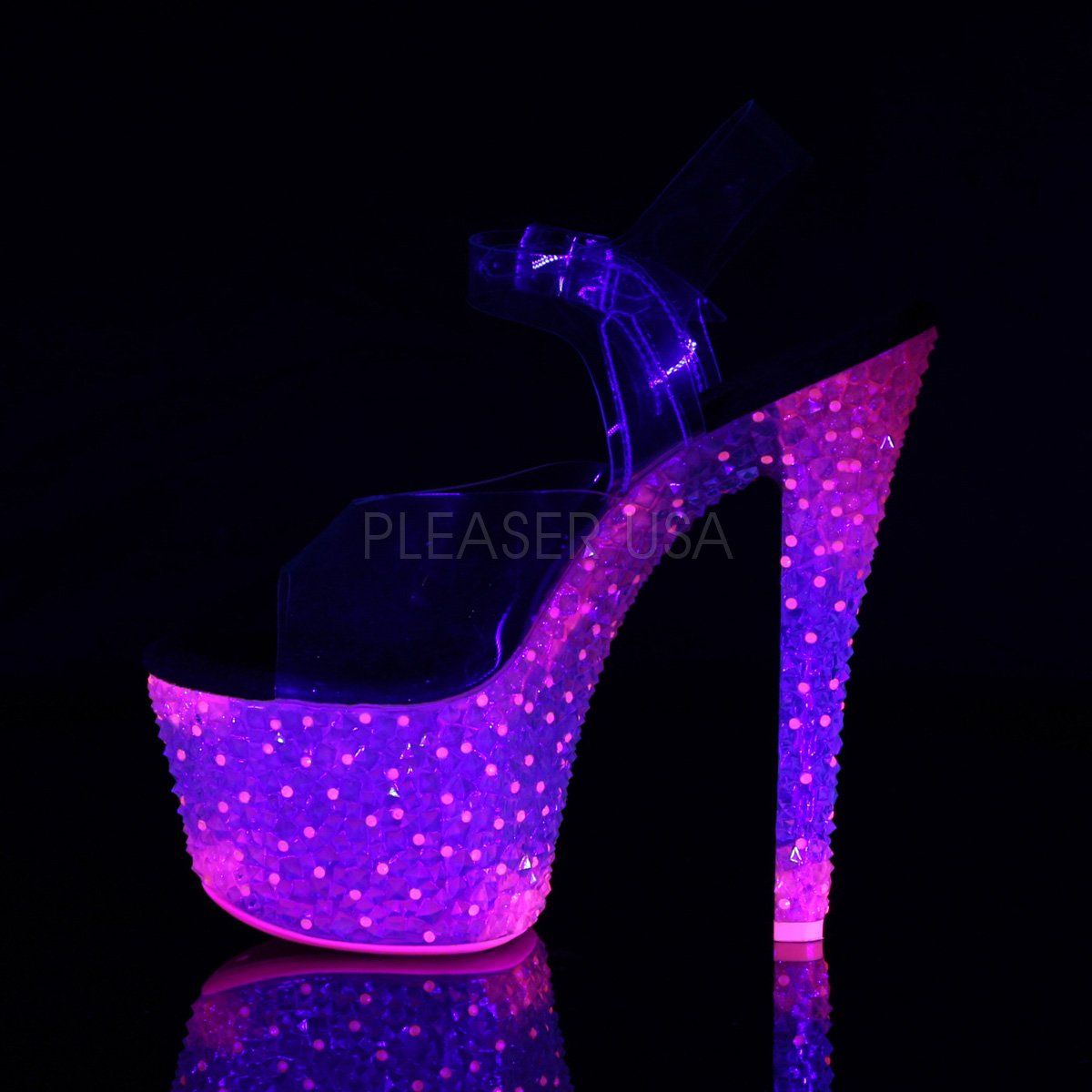 CRYSTALIZE-308PS Clear/Neon Icy Hot Pink Platform Sandal Pleaser