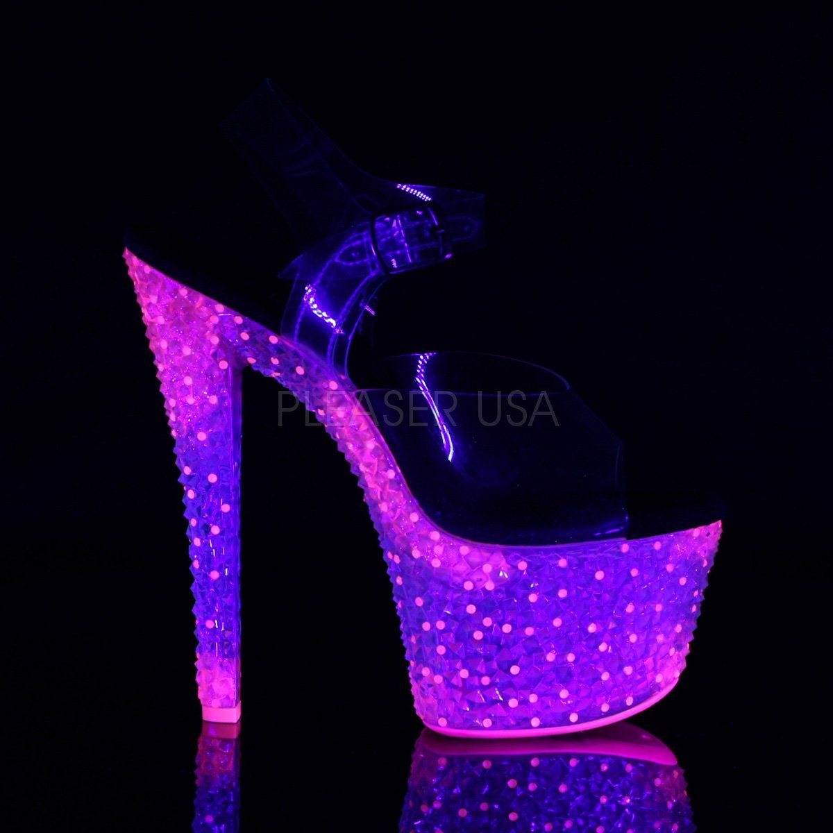 CRYSTALIZE-308PS Clear/Neon Icy Hot Pink Platform Sandal Pleaser
