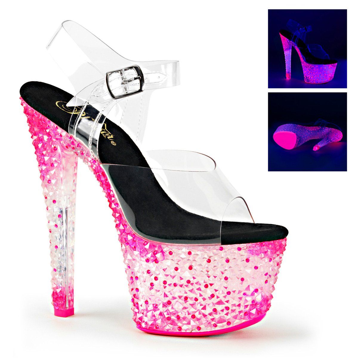 CRYSTALIZE-308PS Clear/Neon Icy Hot Pink Platform Sandal Pleaser