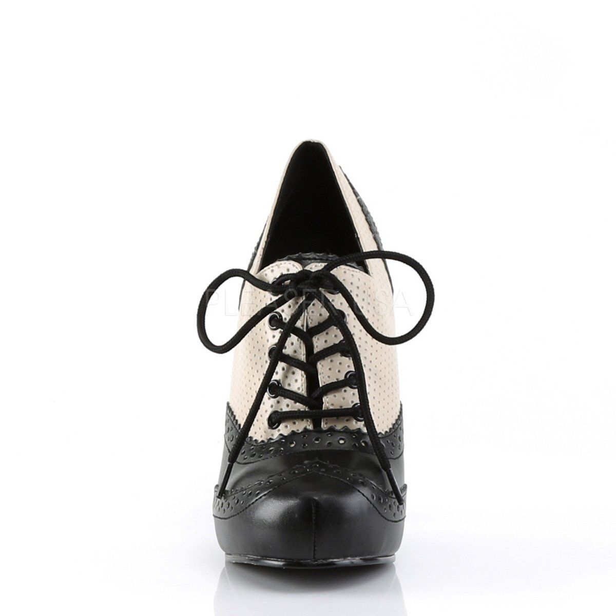 CUTIEPIE-14 Cream-Black Distressed Pu Pin Up Couture