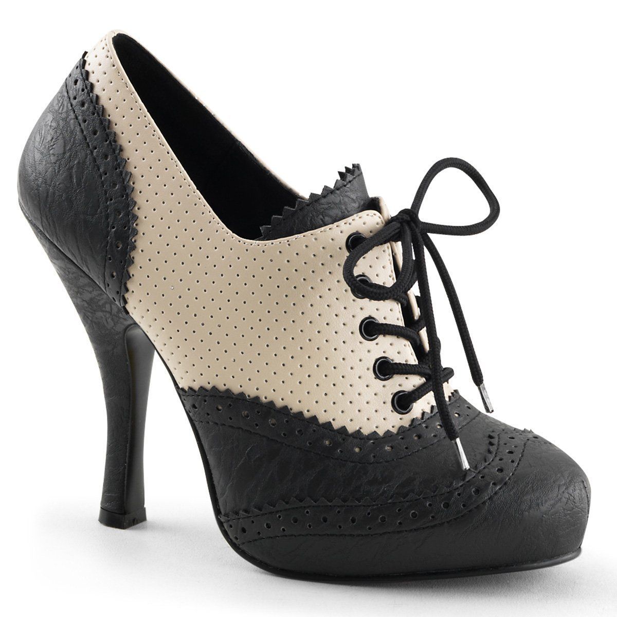CUTIEPIE-14 Cream-Black Distressed Pu Pin Up Couture