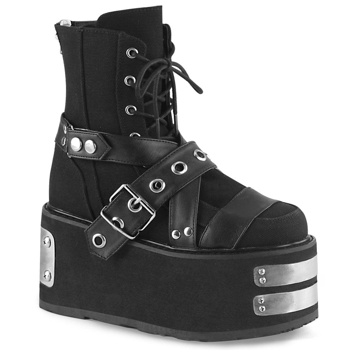 DAMNED-116 Black Canvas-Vegan Leather Ankle Boot Demonia