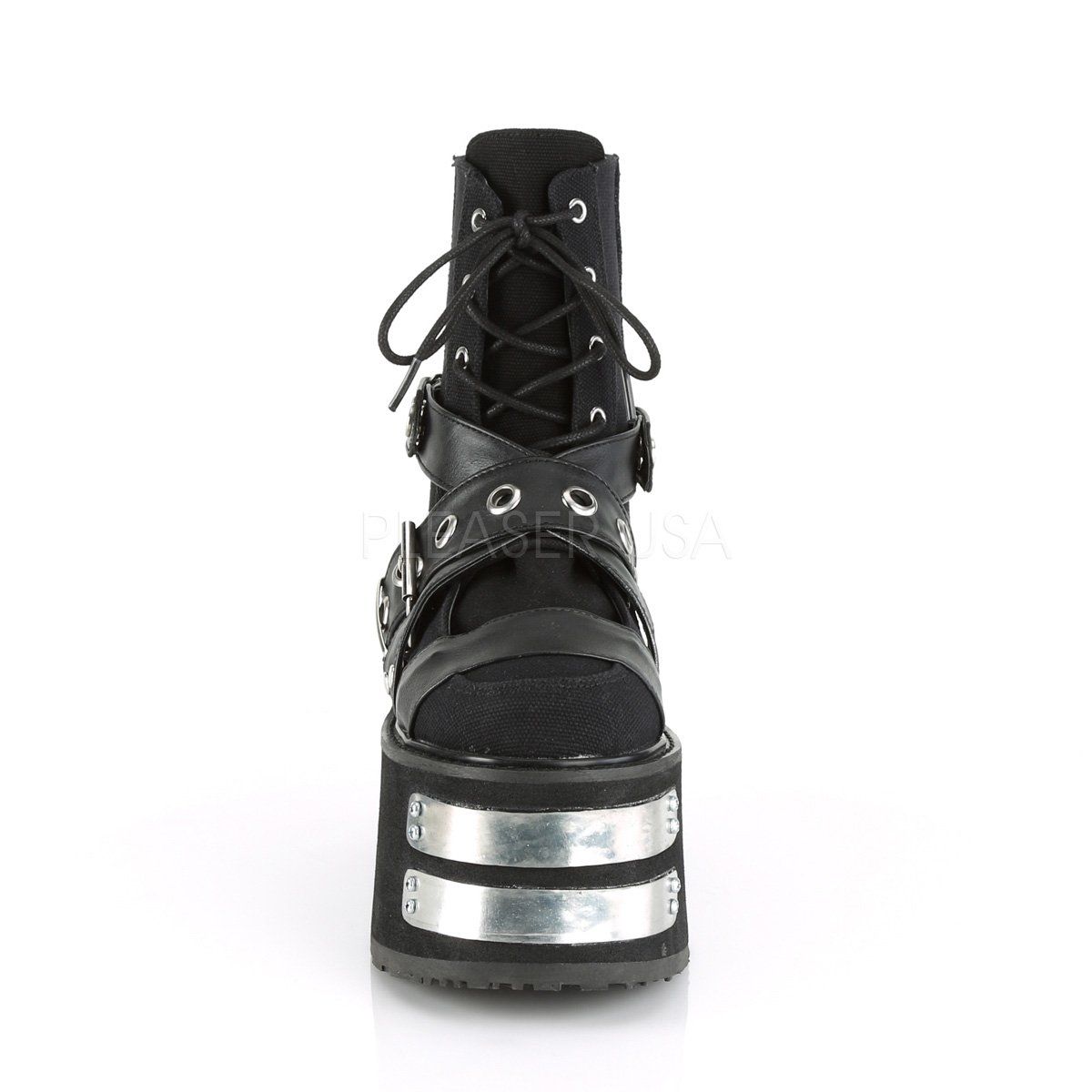 DAMNED-116 Black Canvas-Vegan Leather Ankle Boot Demonia