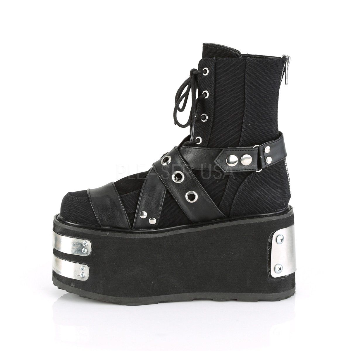 DAMNED-116 Black Canvas-Vegan Leather Ankle Boot Demonia