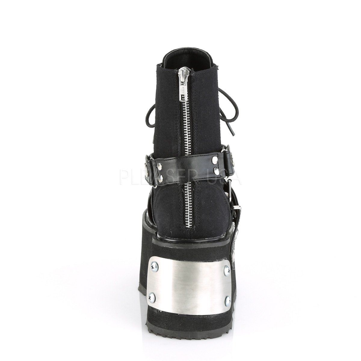 DAMNED-116 Black Canvas-Vegan Leather Ankle Boot Demonia