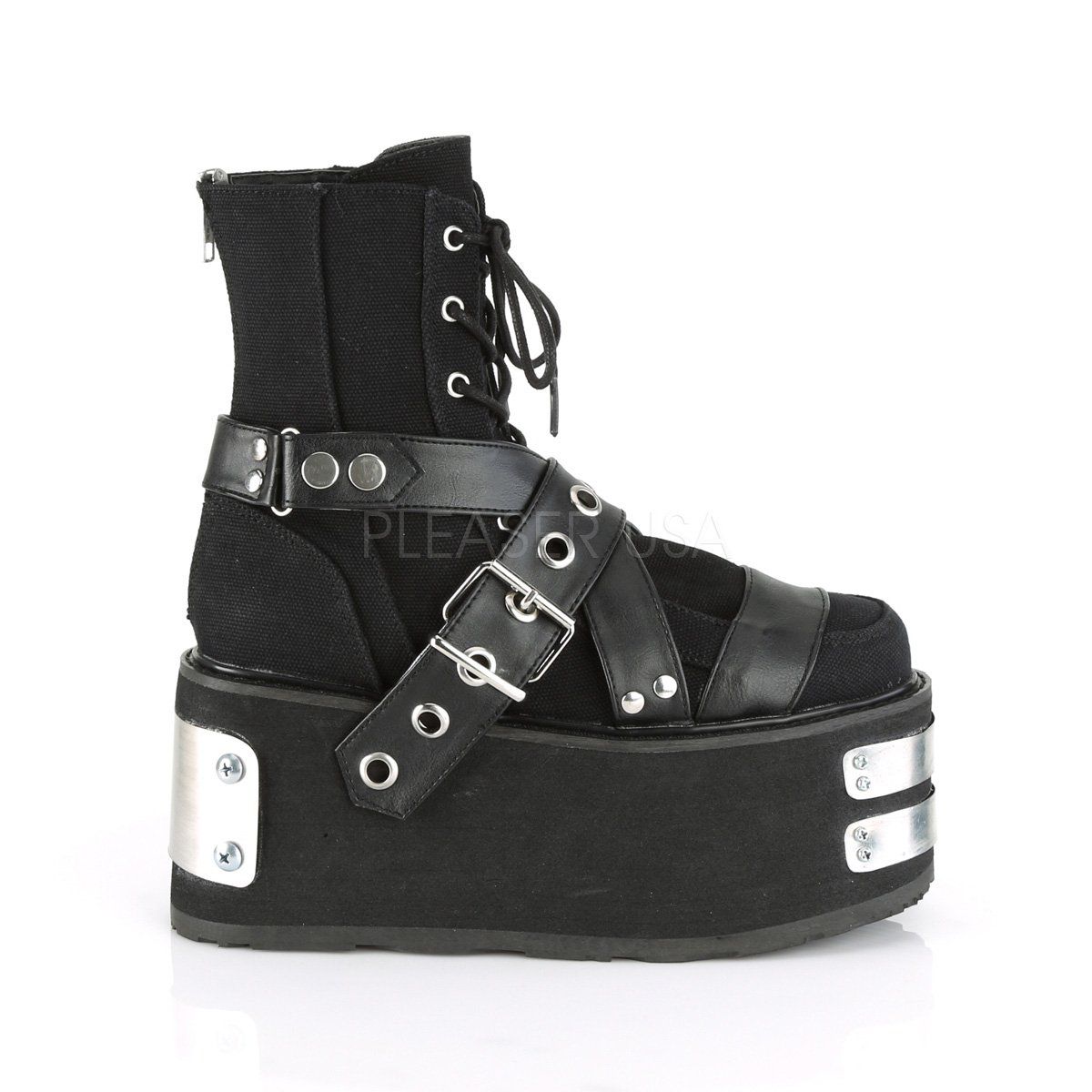 DAMNED-116 Black Canvas-Vegan Leather Ankle Boot Demonia