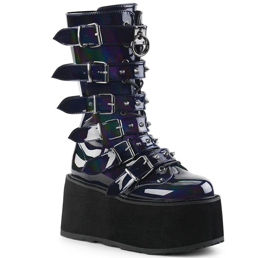 DAMNED-225 Black Hologram Mid-Calf Boot Demonia