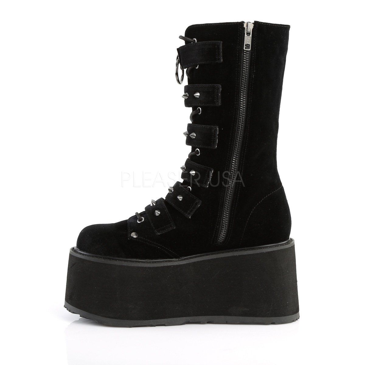 DAMNED-225 Black Velvet Mid-Calf Boot Demonia