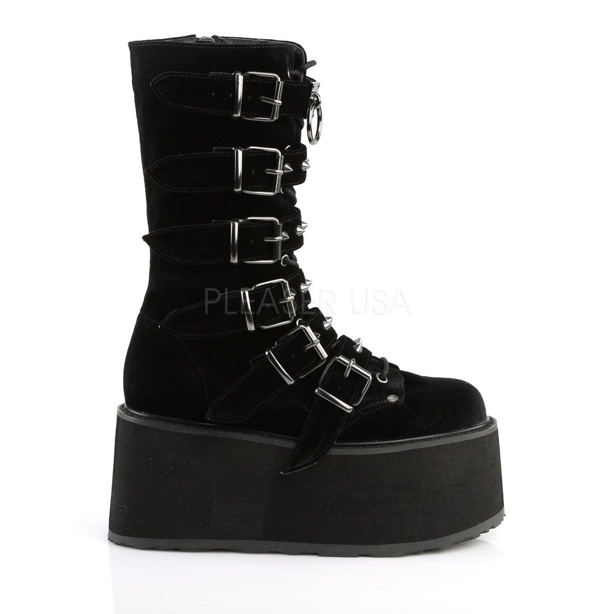 DAMNED-225 Black Velvet Mid-Calf Boot Demonia