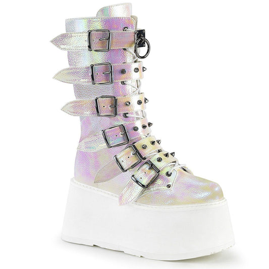 DAMNED-225 Pearl Iridescent Vegan Leather Mid-Calf Boot Demonia