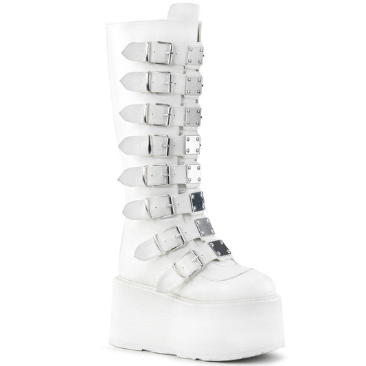 DAMNED-318 White Vegan Leather Knee Boot Demonia