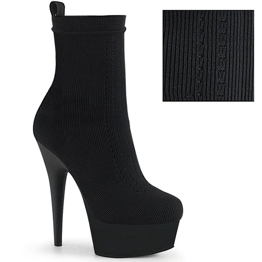 DELIGHT-1002-1 Black Stretch Knit Fabric Ankle Boot Pleaser