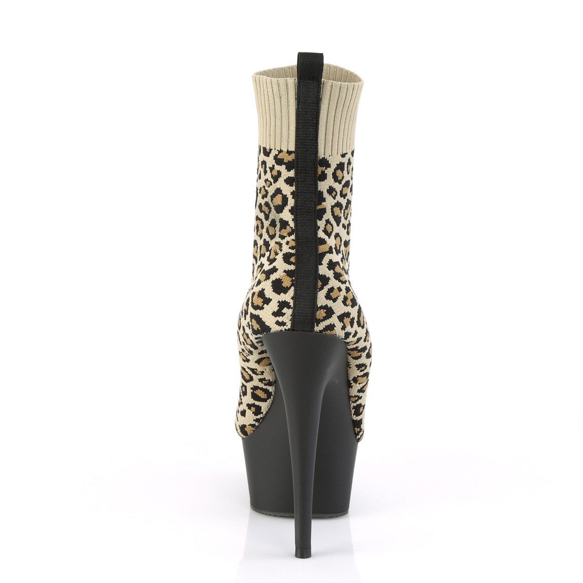 DELIGHT-1002LP Tan Stretch Leatheropard Print Fabric Ankle Boot Pleaser