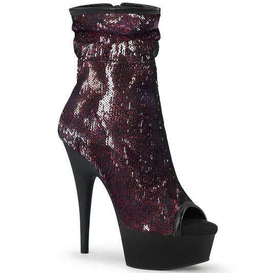 DELIGHT-1008SQ Burgundy Sequins Ankle Boot Pleaser