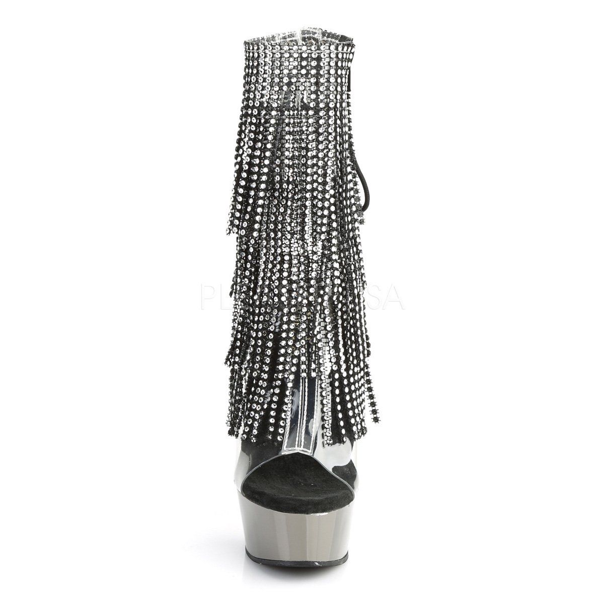 DELIGHT-1017RhinestoneF Clear-Black/Dark Pewter Chrome Ankle Boot Pleaser