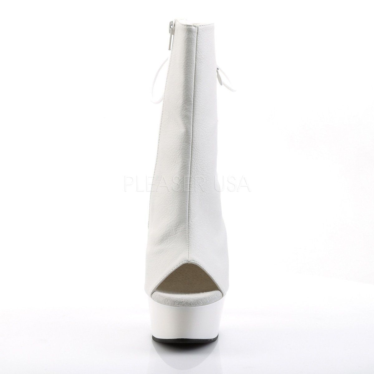 DELIGHT-1018 White Faux Leather/White Ankle Boot Pleaser