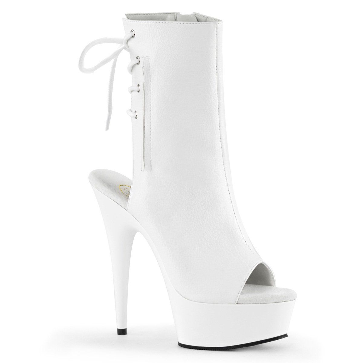 DELIGHT-1018 White Faux Leather/White Ankle Boot Pleaser
