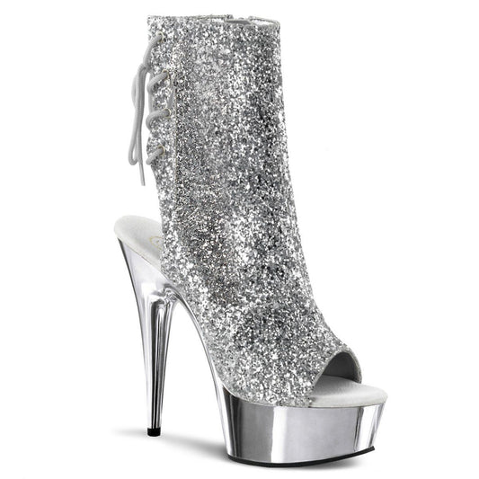 DELIGHT-1018G Silver Glitter/Silver Chrome Ankle Boot Pleaser