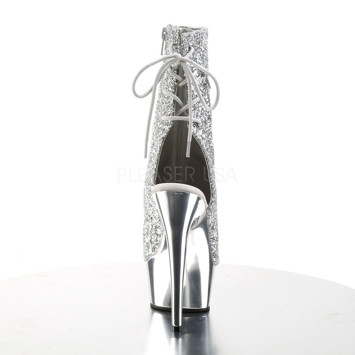 DELIGHT-1018G Silver Glitter/Silver Chrome Ankle Boot Pleaser