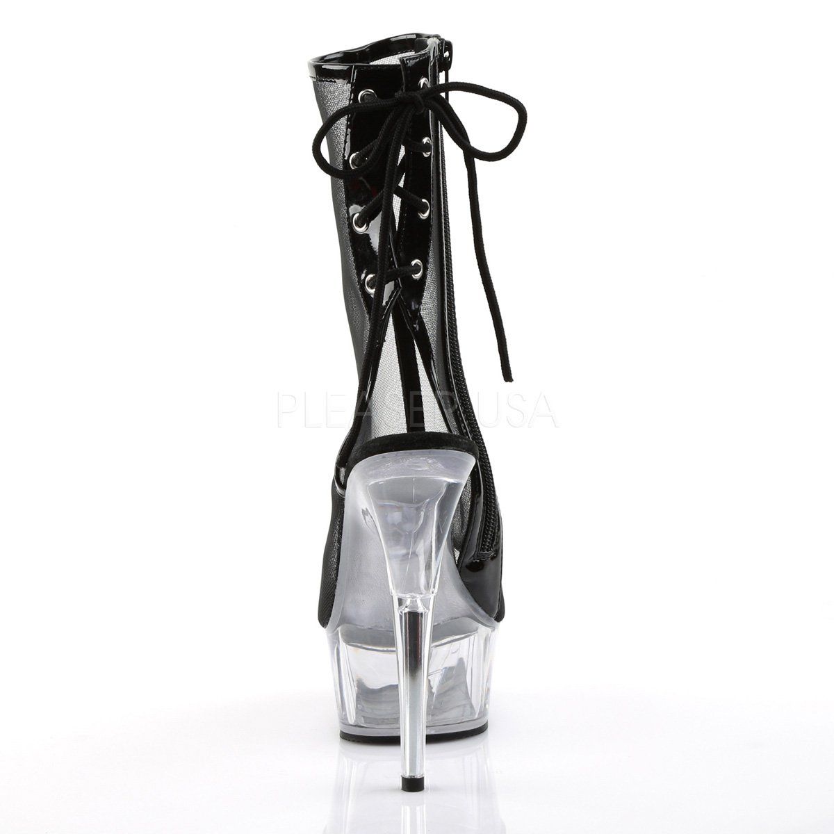 DELIGHT-1018MSH Black Patent-Mesh/Clear Ankle Boot Pleaser