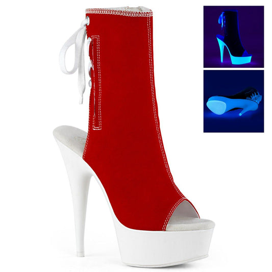 DELIGHT-1018SK Red Canvas/Neon White Ankle Boot Pleaser