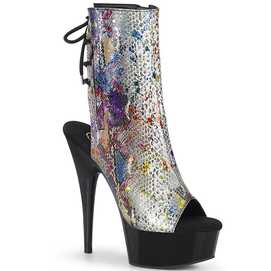 DELIGHT-1018SP Multi-Color Snake Print/ Black Ankle Boot Pleaser