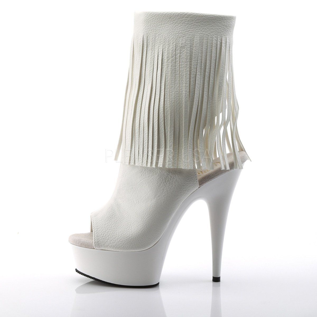 DELIGHT-1019 White Faux Leather/White Boot Pleaser