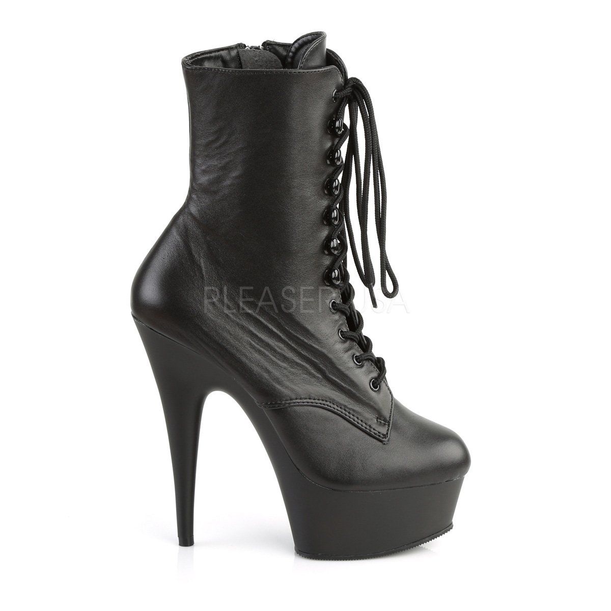 DELIGHT-1020 Black Leather/Black Ankle Boot Pleaser