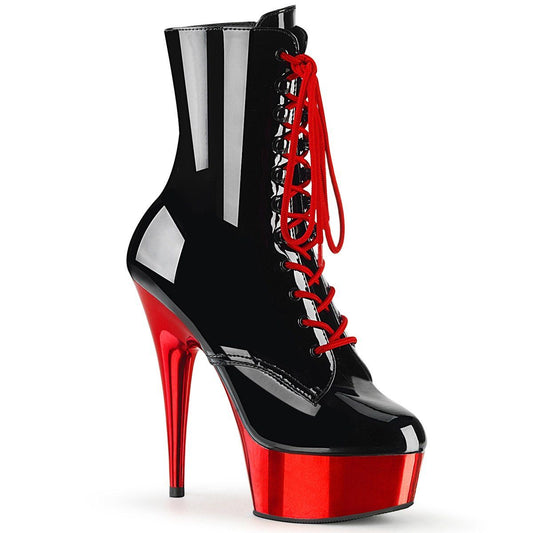 DELIGHT-1020 Black Patent/Red Chrome Ankle Boot Pleaser