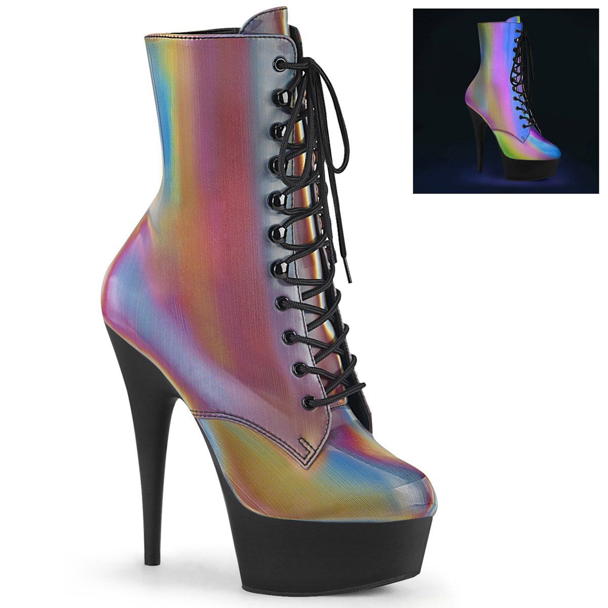 DELIGHT-1020REFL Rainbow Reflective Ankle Boot Pleaser