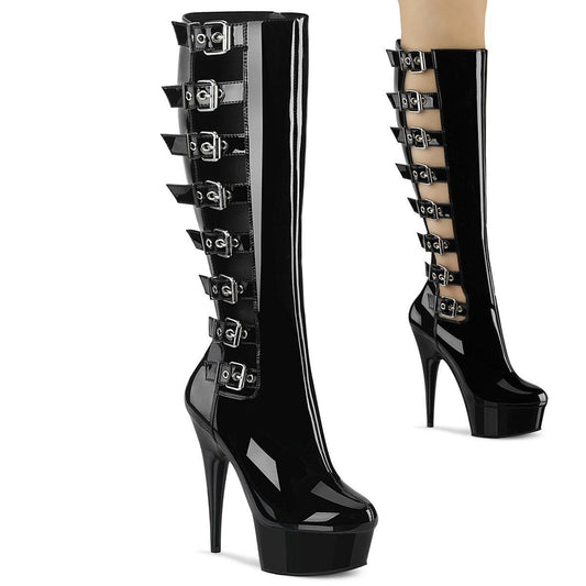 DELIGHT-2047 Black Patent/Black Knee Boot Pleaser