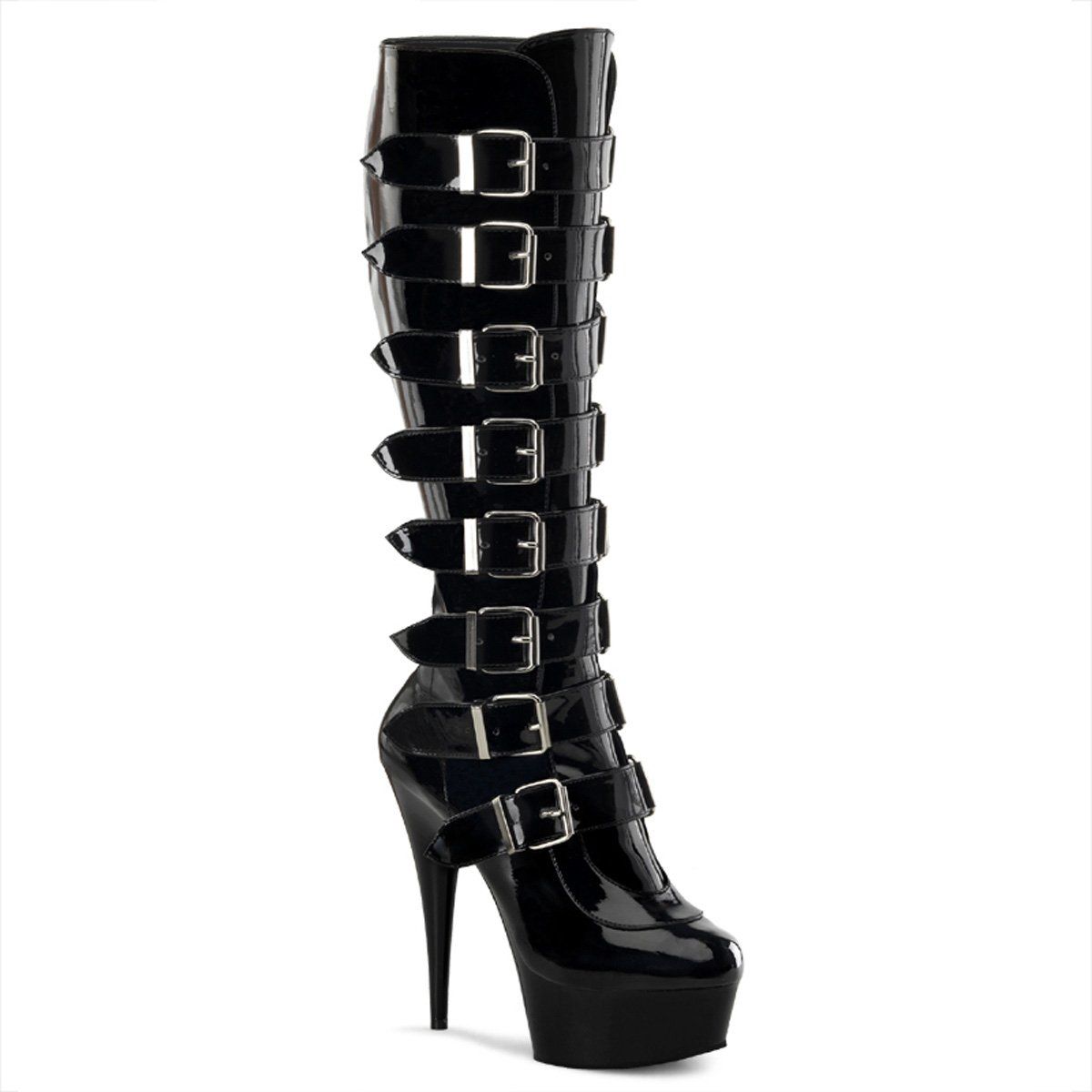 DELIGHT-2049 Black Patent Knee Boot Pleaser