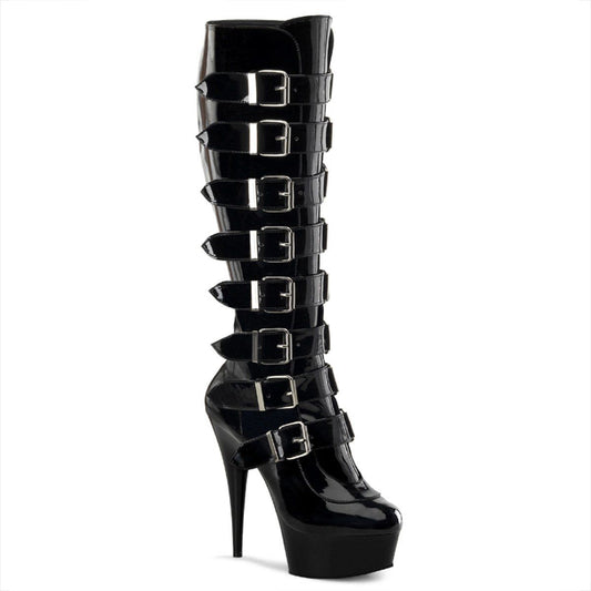 DELIGHT-2049 Black Patent Knee Boot Pleaser