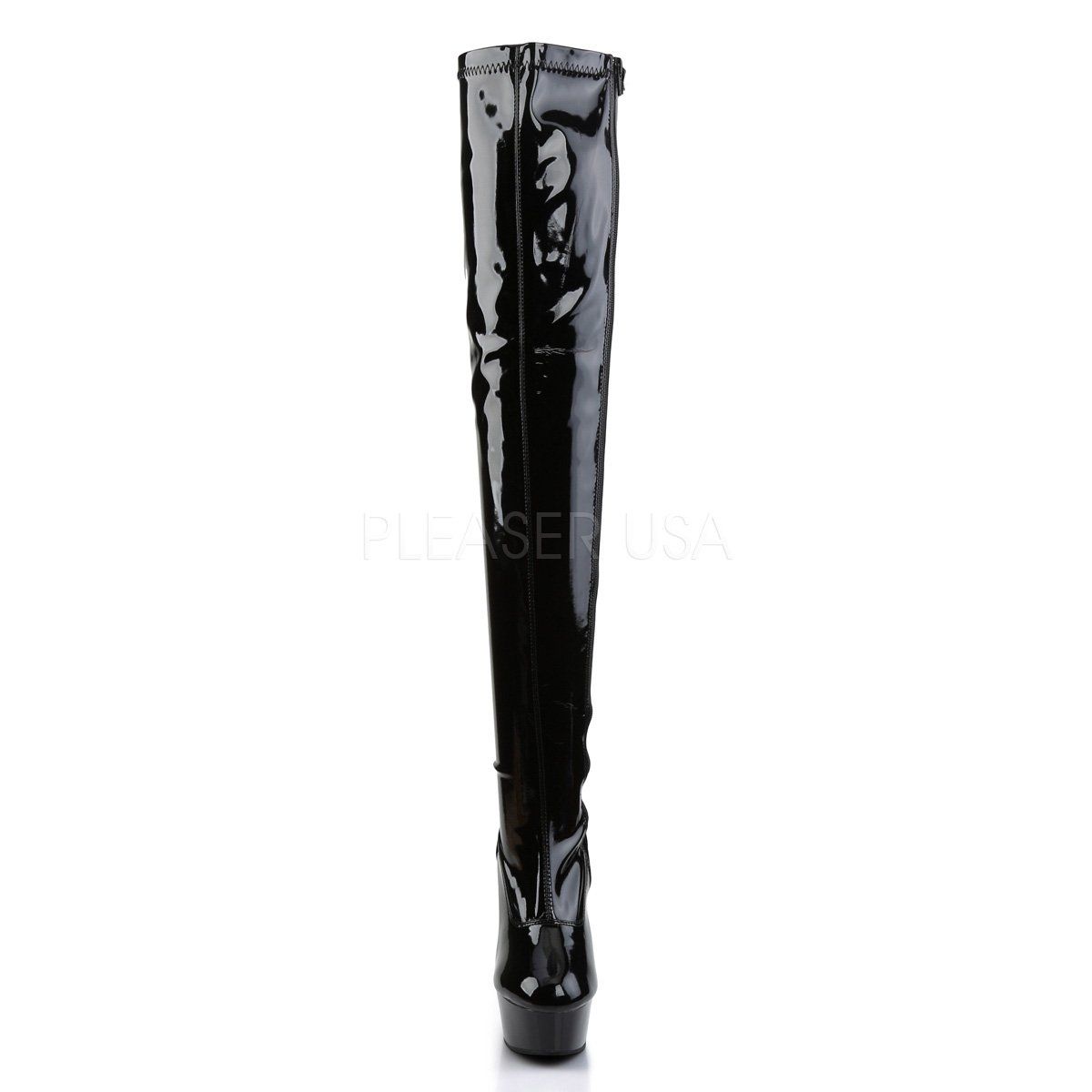 DELIGHT-3000 Black Stretch Patent Boot Pleaser