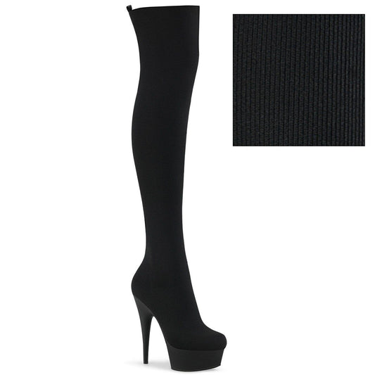 DELIGHT-3002-1 Black Stretch Knit Fabric Thigh Boot Pleaser