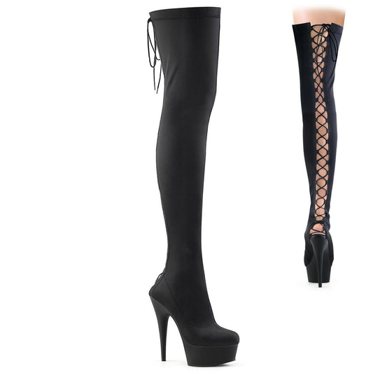DELIGHT-3003 Black Lycra Thigh Boot Pleaser