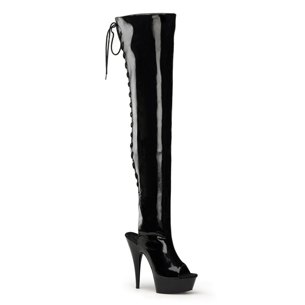 DELIGHT-3017 Black Stretch Patent Boot Pleaser