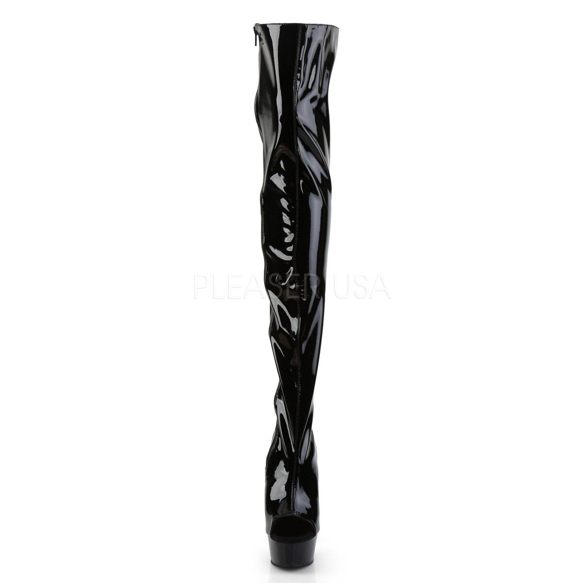 DELIGHT-3017 Black Stretch Patent Boot Pleaser