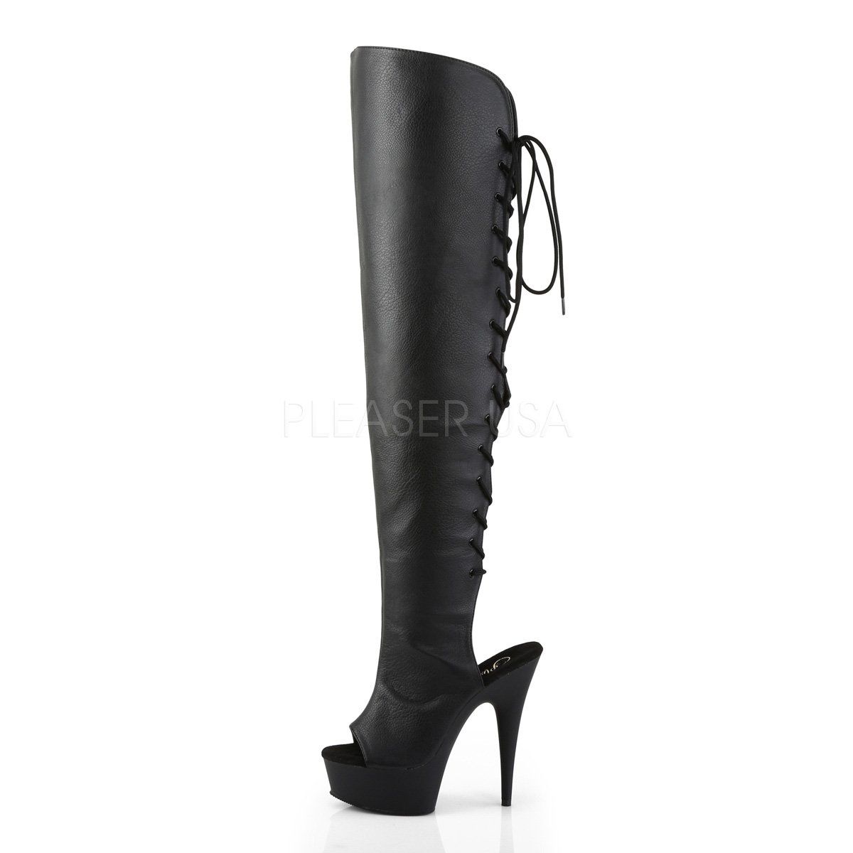 DELIGHT-3019 Black Faux Leather/Black Boot Pleaser