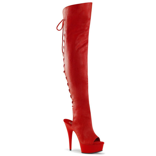 DELIGHT-3019 Red Faux Leather/Red Matte Boot Pleaser