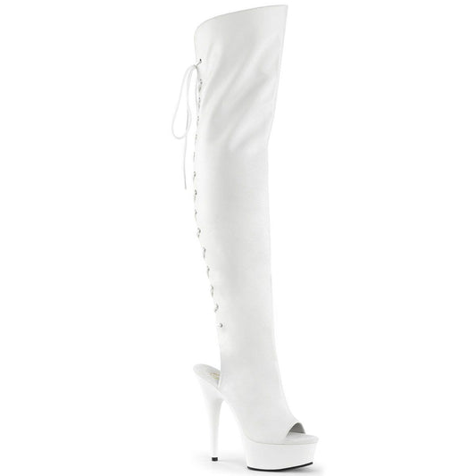 DELIGHT-3019 White Faux Leather/White Boot Pleaser