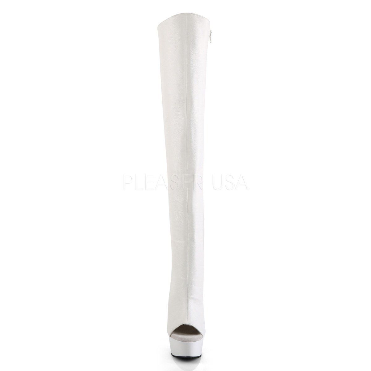 DELIGHT-3019 White Faux Leather/White Boot Pleaser