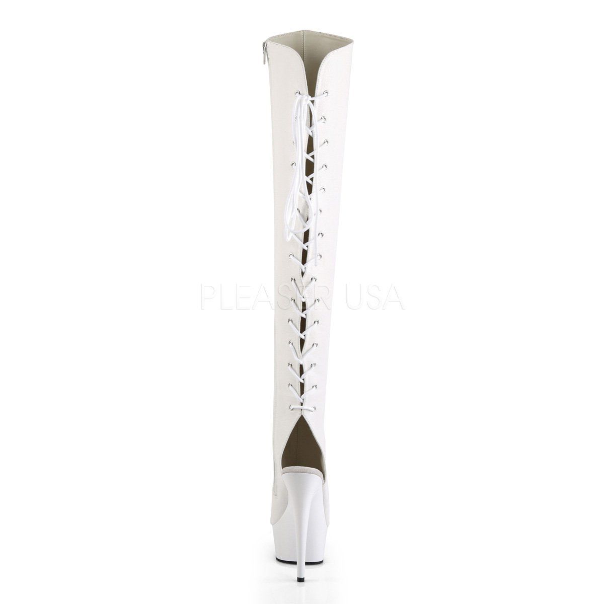 DELIGHT-3019 White Faux Leather/White Boot Pleaser